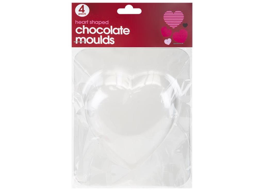 HEART SHAPED CHOCOLATE MOULDS PACK OF 4 - Click Image to Close