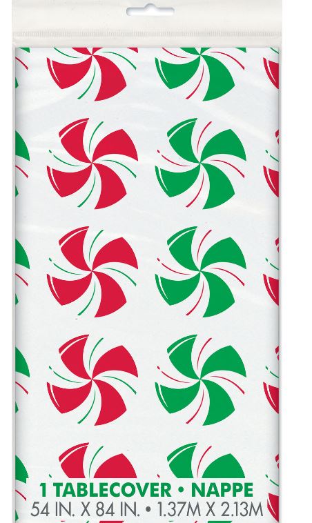 Christmas Peppermint Plastic Table Cover 54" x 84" - Click Image to Close