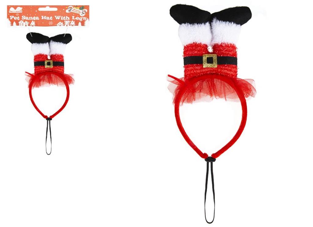 Pet Santa Legs Hat With Headband & Elastic Hoop - Click Image to Close