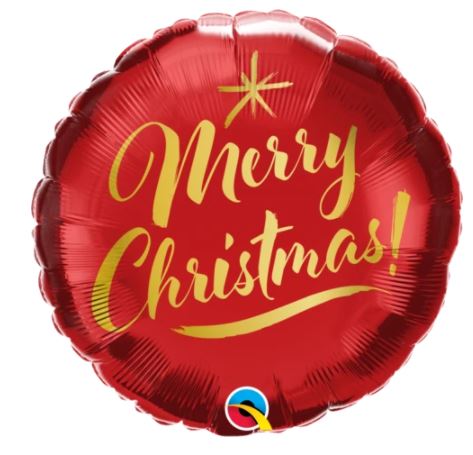 Round Christmas 18" Gold Script Red Balloon - Click Image to Close