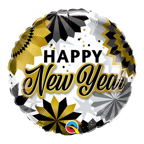 Qualatex 18" Round New Year Black & Gold Fans Balloons - Click Image to Close