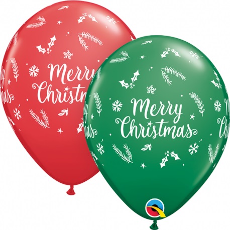 Qualatex 11" Red & Green Christmas Latex Balloons - Click Image to Close