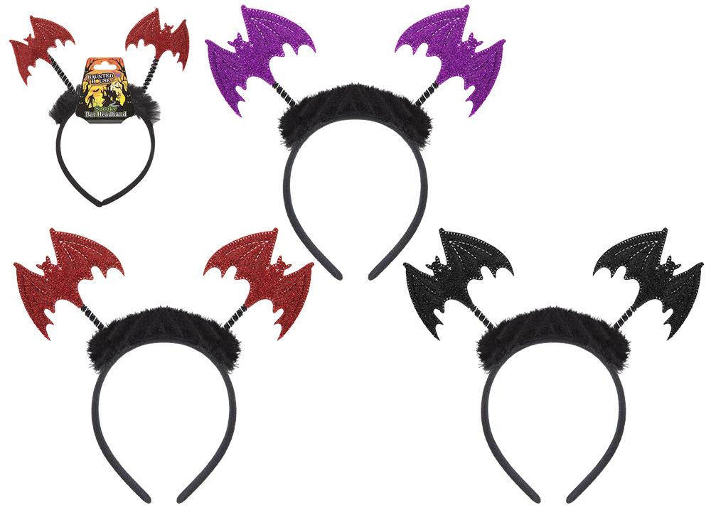 Halloween Bat Headband 3 Assorted - Click Image to Close