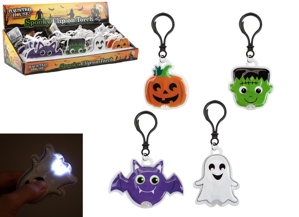 Halloween Twin Bulb Halloween Character Torch Clip 4 Assortd - Click Image to Close