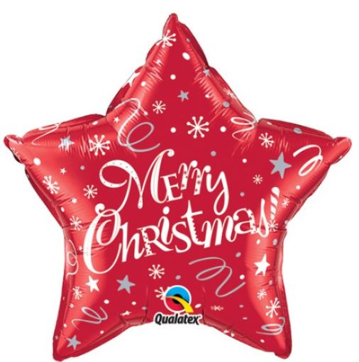 Merry Christmas 20" Star Balloon Red - Click Image to Close