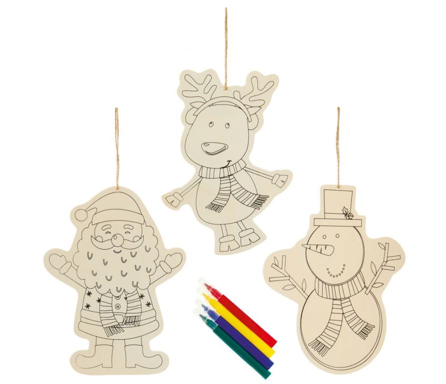 20cm 3Pc Wooden Christmas Character Colour Your Own - Click Image to Close