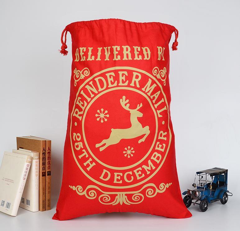 Red And Gold Reindeer Santa Sack 70 x 50cm - Click Image to Close
