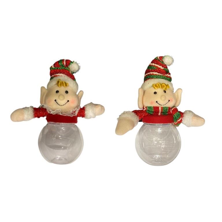 10" Mr & Mrs Elf Christmas Candy Jar - Click Image to Close