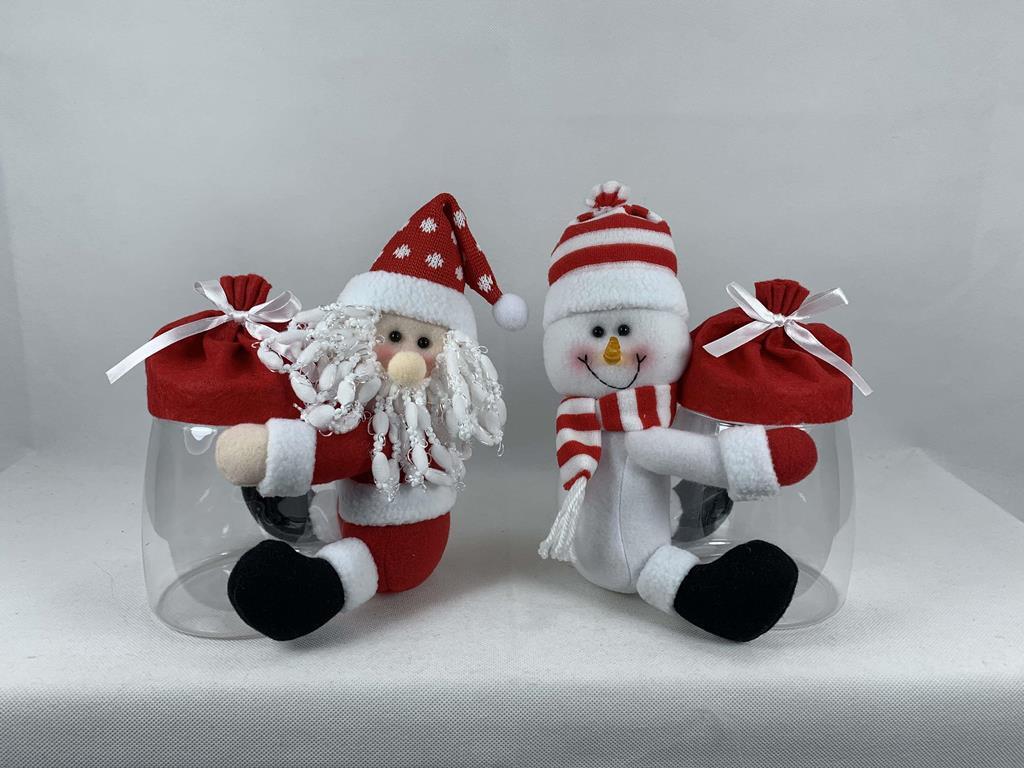 10" Santa / Snowman Christmas Candy Jar - Click Image to Close