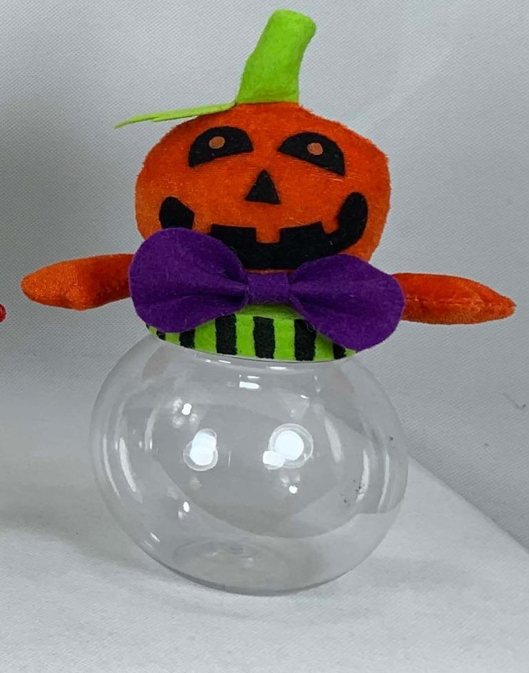 9" Pumpkin Halloween Candy Jar - Click Image to Close