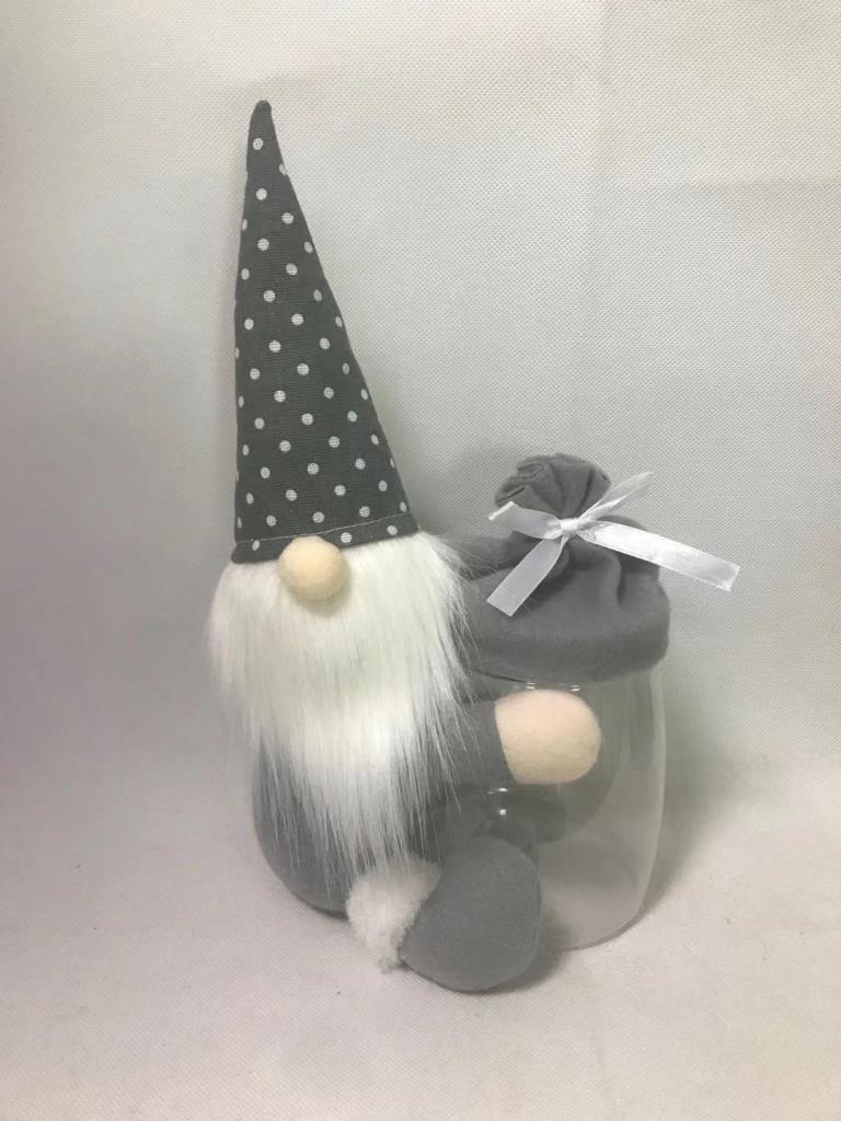 10" Gonk Grey Polka Dot Christmas Candy Jar - Click Image to Close