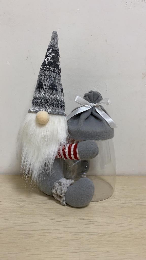 10" Gonk Grey Nordic Christmas Candy Jar - Click Image to Close