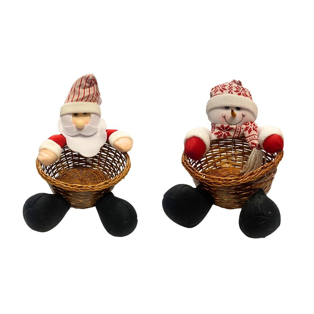 Santa / Snowman Christmas Wicker Basket 20 X 19 X 23cm - Click Image to Close