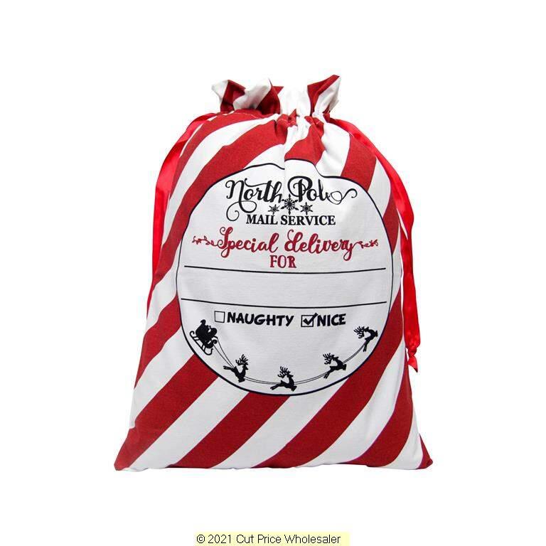 Candy Stripe Special Delivery Santa Sack 64cm X 45cm - Click Image to Close
