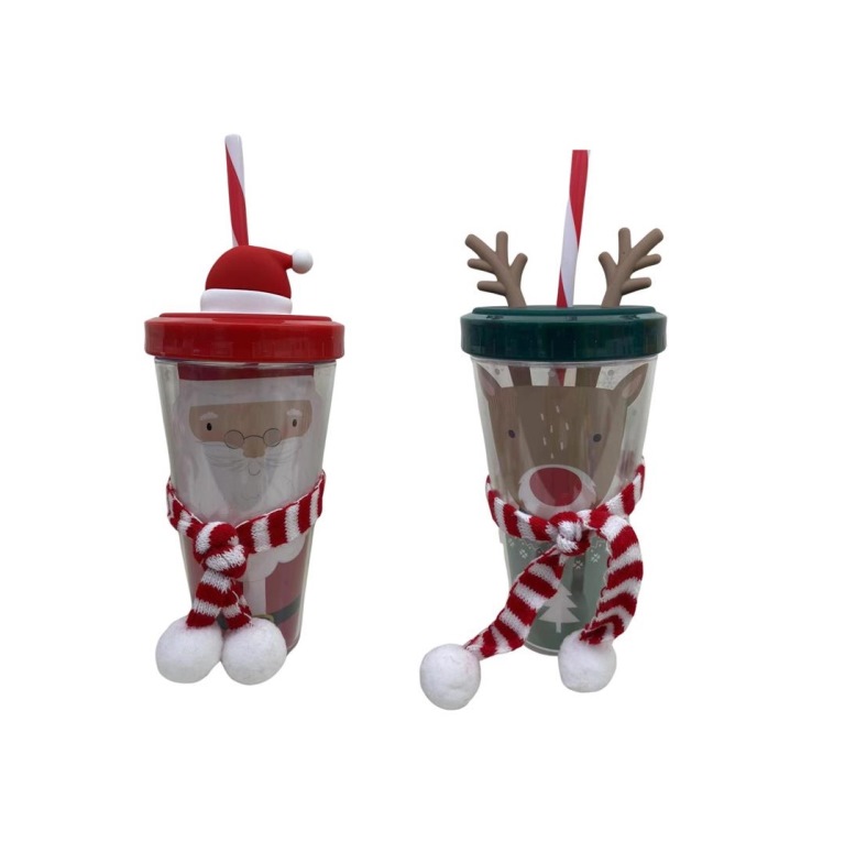 Deluxe Christmas Scarf Drinking Cup With Straw - Click Image to Close