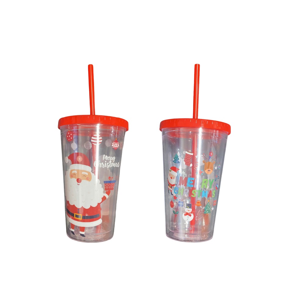 Deluxe Christmas Drinking Cup With Straw - Click Image to Close