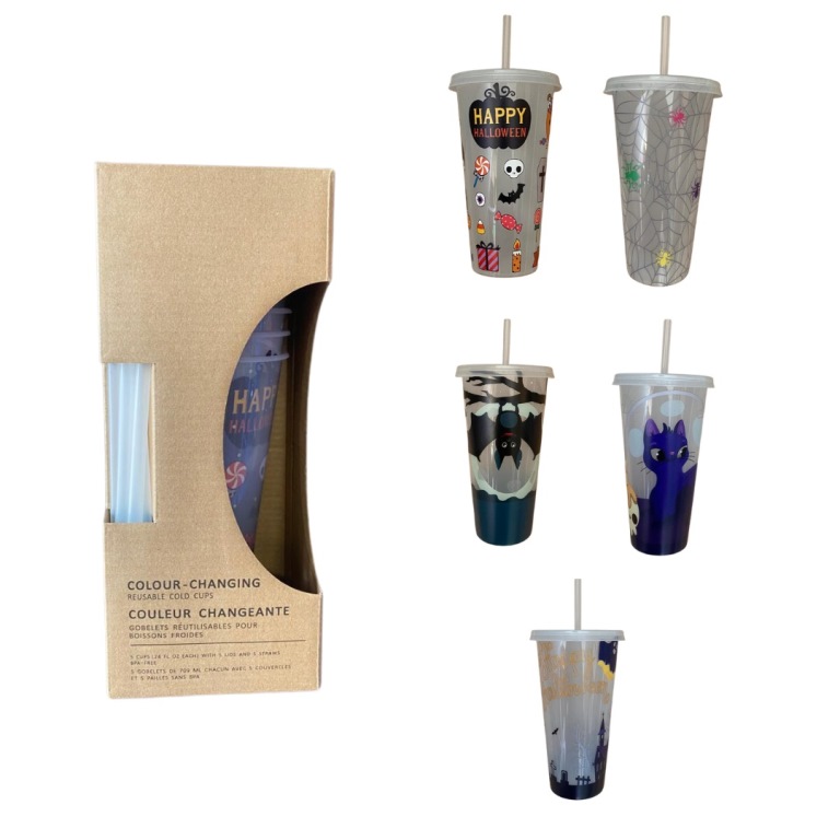 Halloween 700ml Drinking Cup With Straw Pack of 5 - Click Image to Close