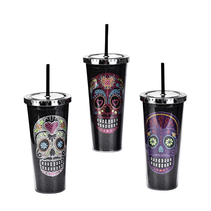 Deluxe Halloween Skull Drinking Cup With Straw - Click Image to Close