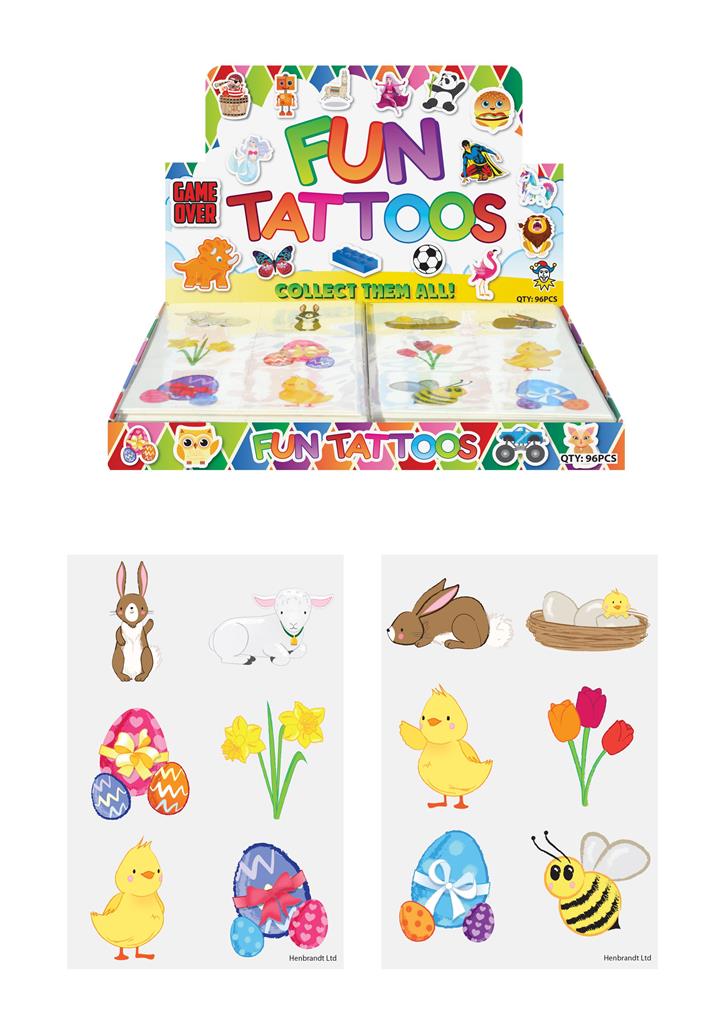 MINI EASTER TEMPORARY TATTOO SHEETS (6 TATTOOS) DESIGNS X 96 - Click Image to Close