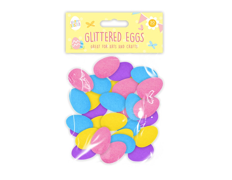 Easter Decorative Glitter Eggs - 30 Pack - Click Image to Close