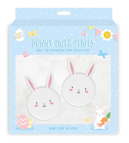 Easter Bunny Paper Plates with Attachable Ears 10 Pack - Click Image to Close