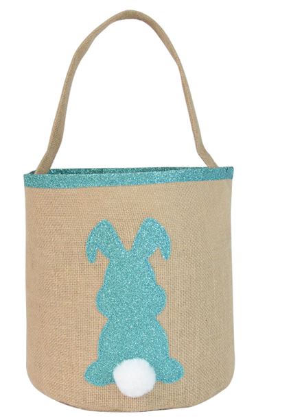EASTER JUTE BUCKET WITH BLUE BUNNY - Click Image to Close