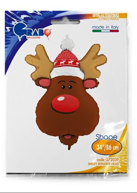 Smiley 34" Reindeer Head Balloon - Click Image to Close
