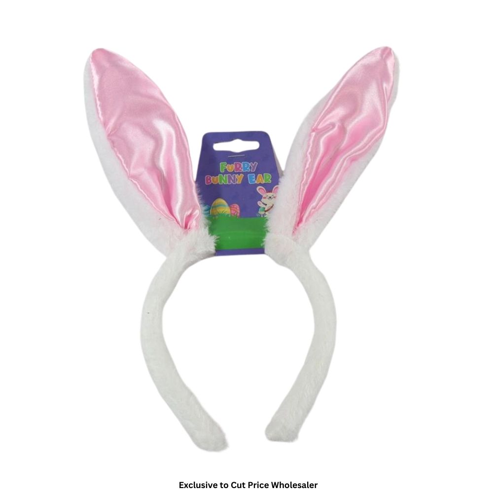 White & Pink Satin Easter Bunny Headband - Click Image to Close