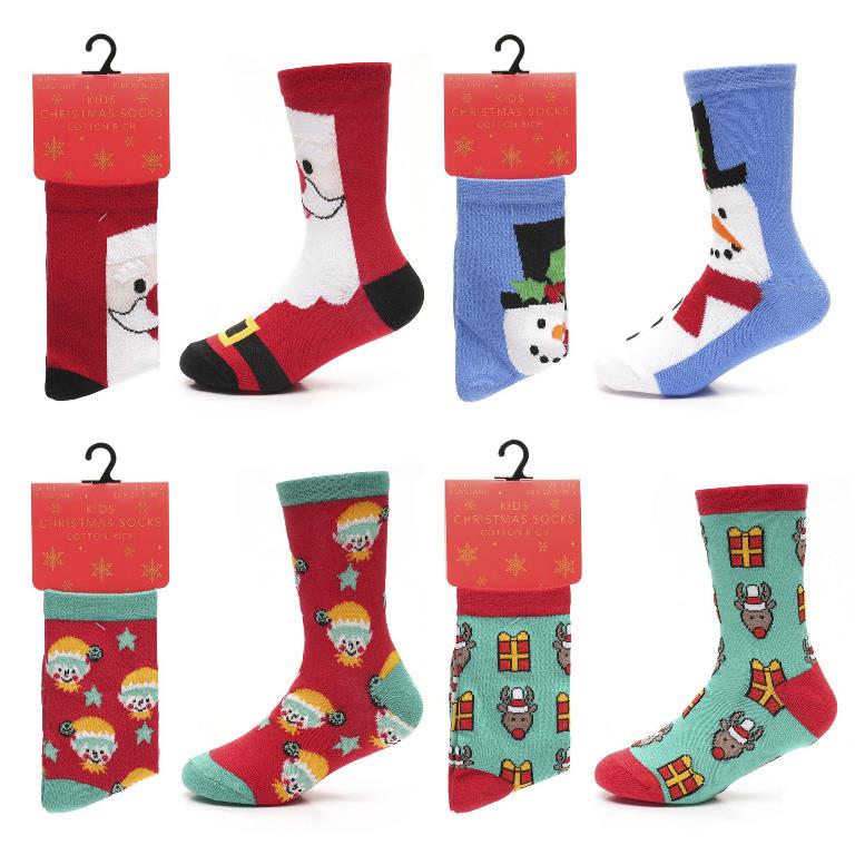 Kids Cotton Rich Christmas Design Socks - Click Image to Close