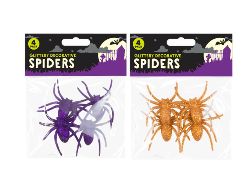 Halloween Glitter Spiders 4 Pack - Click Image to Close
