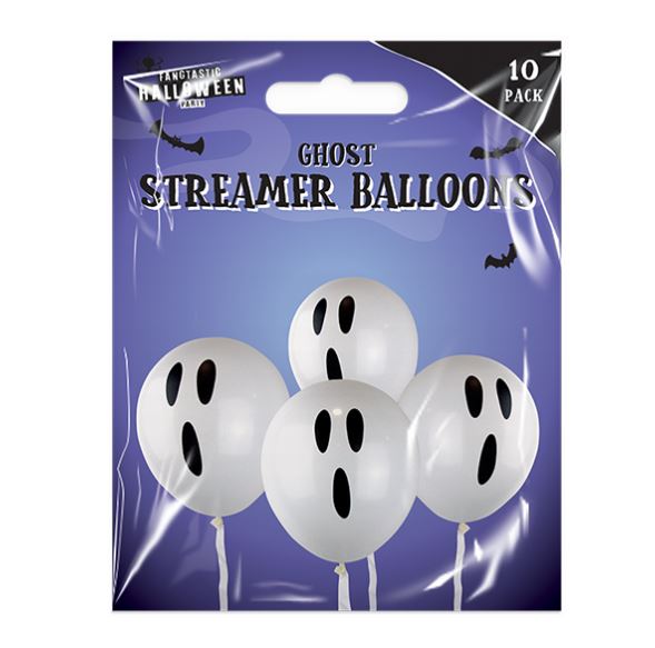 12" GHOST STREAMER BALLOONS 10PK - Click Image to Close