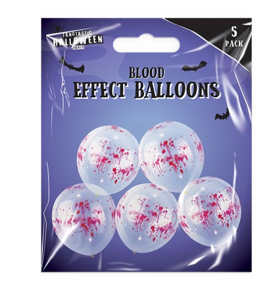 12" BLOOD EFFECT BALLOONS 5PK - Click Image to Close