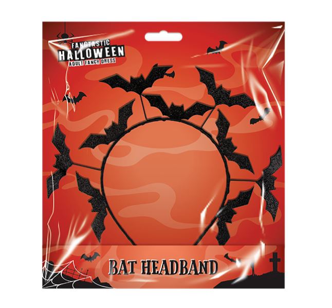Black Glitter Bat Headband - Click Image to Close