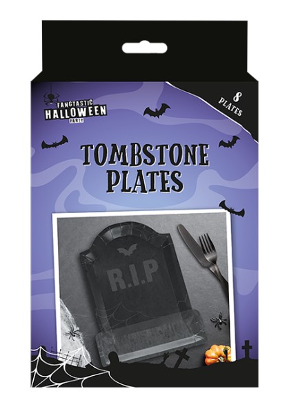 Halloween Embossed Tombstone Shaped Paper Plates 8pk - Click Image to Close