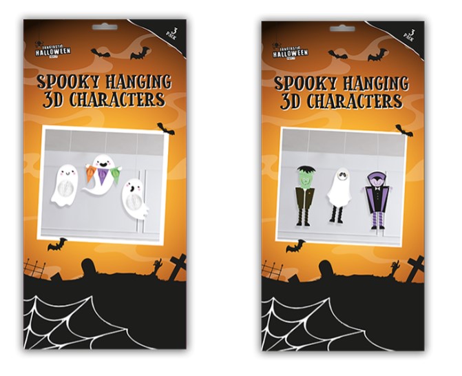 Halloween Spooky 3D Hanging Card Characters 3pk - Click Image to Close