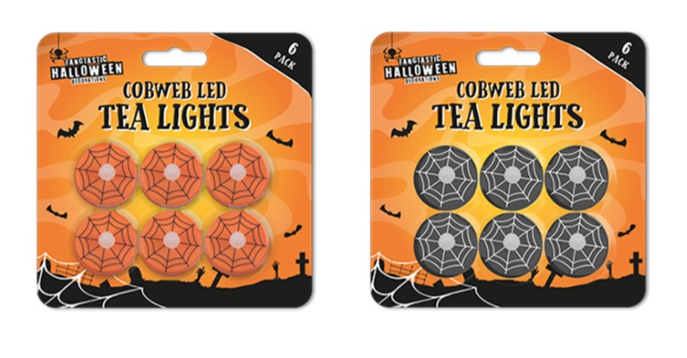 Halloween Cobweb LED Tea Lights 6pk - Click Image to Close