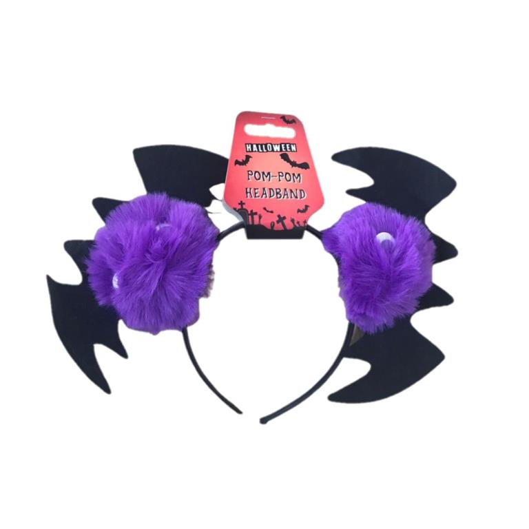 Halloween Bat Pom Pom Headband - Click Image to Close