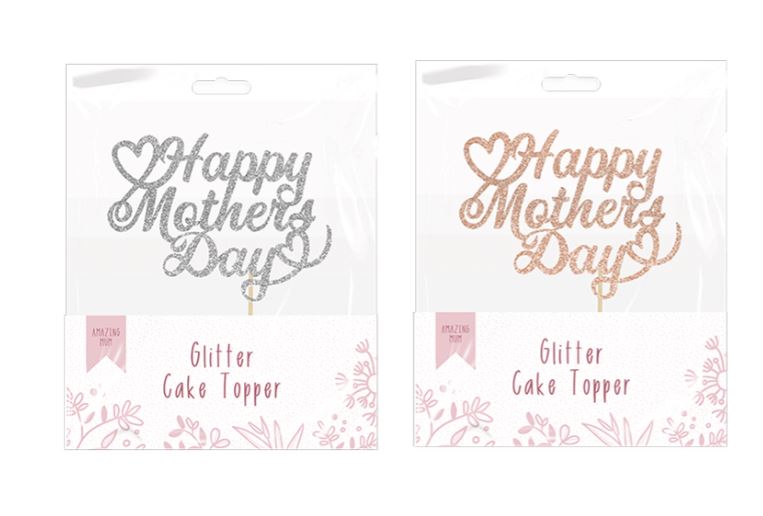 MOTHER'S DAY GLITTER CAKE TOPPER 21.5CM - Click Image to Close