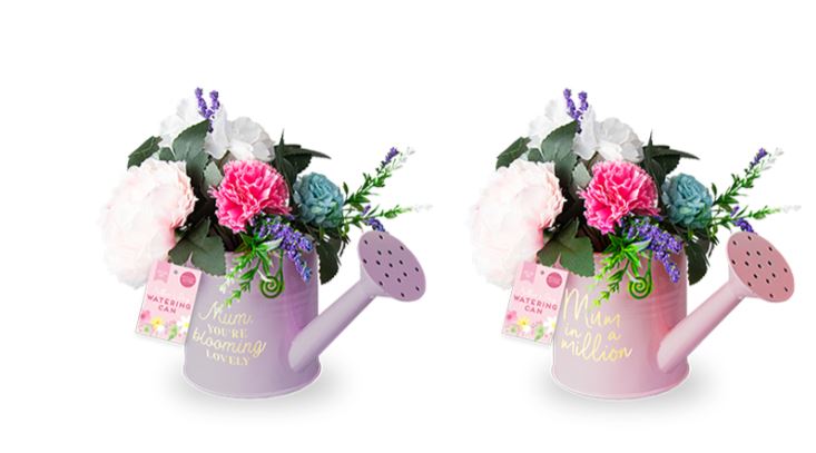 Mothers Day Watering Can & Artficial Flowers - Click Image to Close