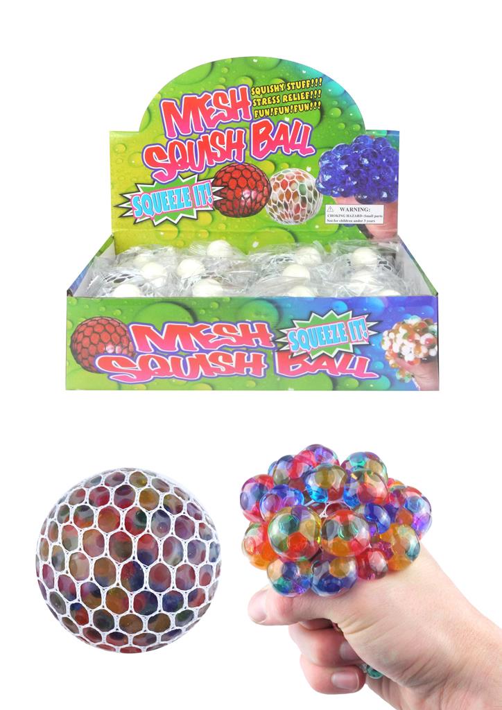 Squishy Mesh Net Ball With Colour Beads 7cm - Click Image to Close