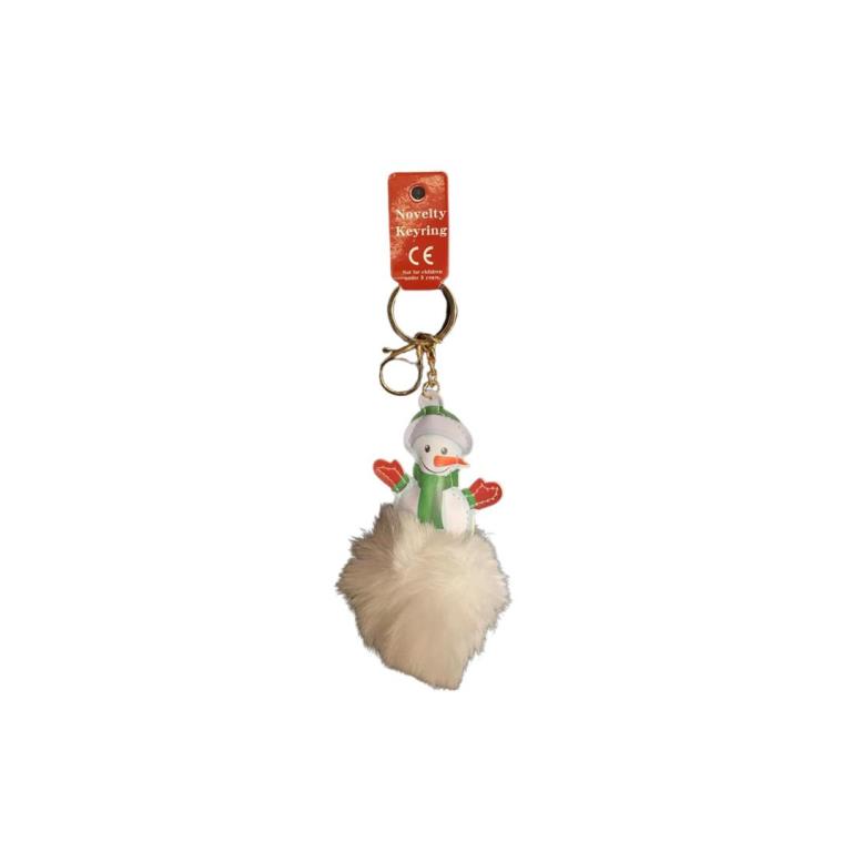 Snowman Fur Ball Keyring - Click Image to Close