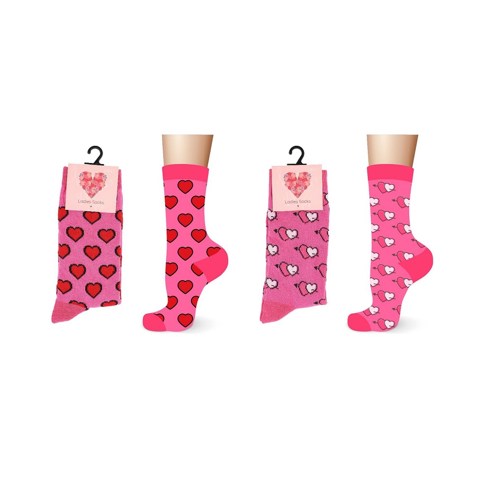 Ladies Cotton Valentines Day Design Socks - Click Image to Close