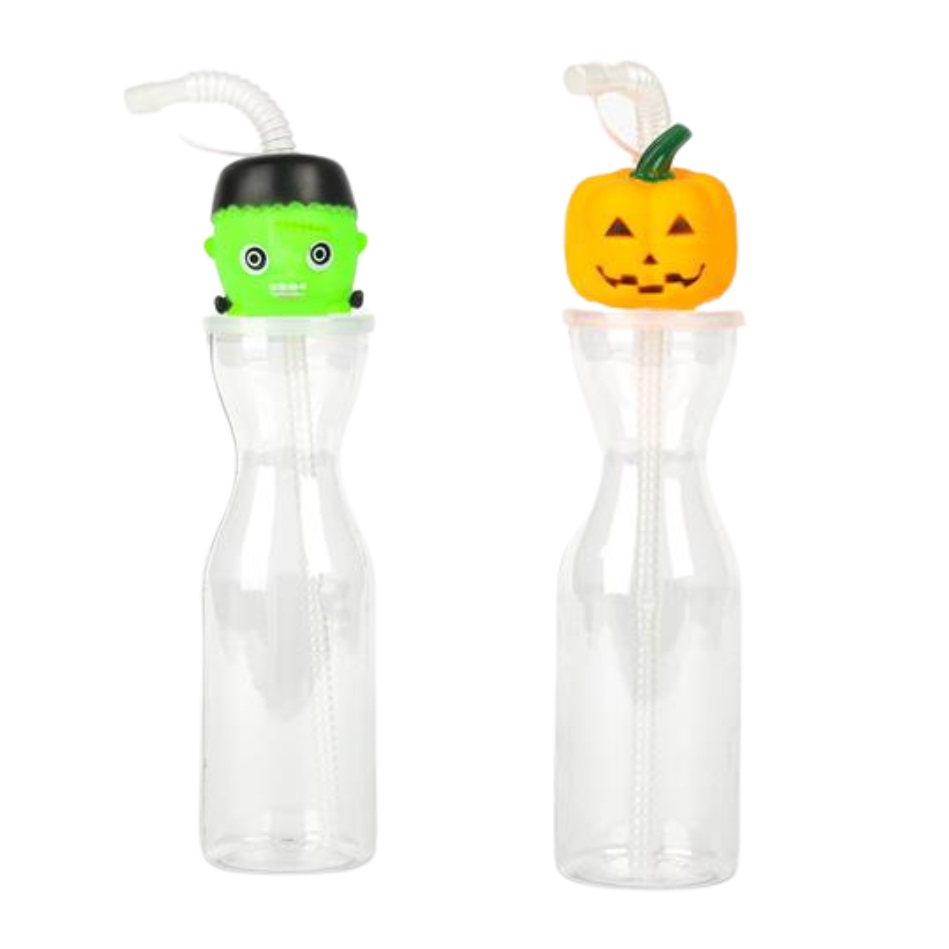 Pumpkin or Monster Clear 500ml Straw Bottle - Click Image to Close