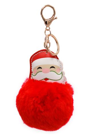 Christmas Santa Claus Fur Ball Keyring - Click Image to Close