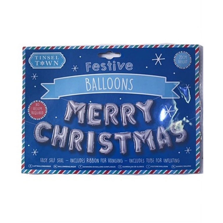 Silver Merry Christmas Balloon Banner - Click Image to Close