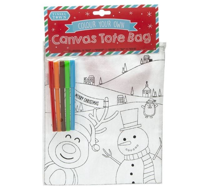 Christmas Colour Your Own Canvas Bag With Felt Tips - Click Image to Close