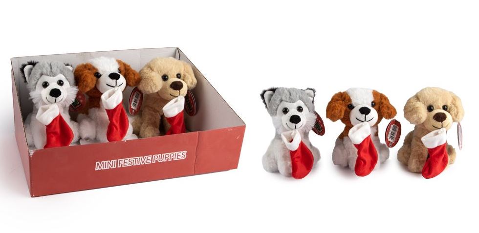 Mini Festive Puppy With Stocking - Click Image to Close