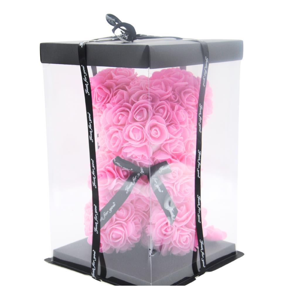 Pink Rose Bear With Ribbon 25cm - Click Image to Close