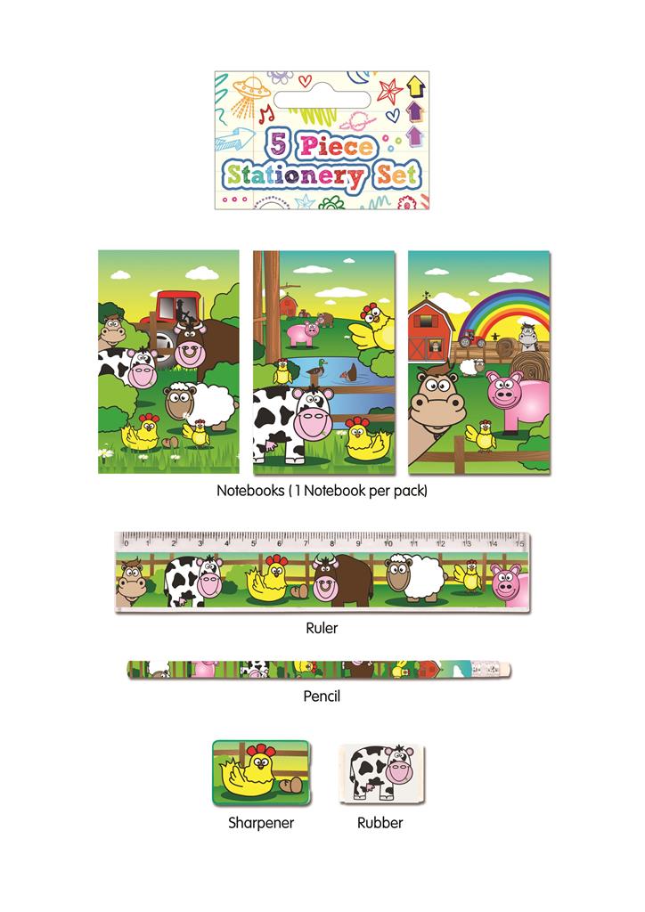 5Pc Stationery Set Farm Design - Click Image to Close