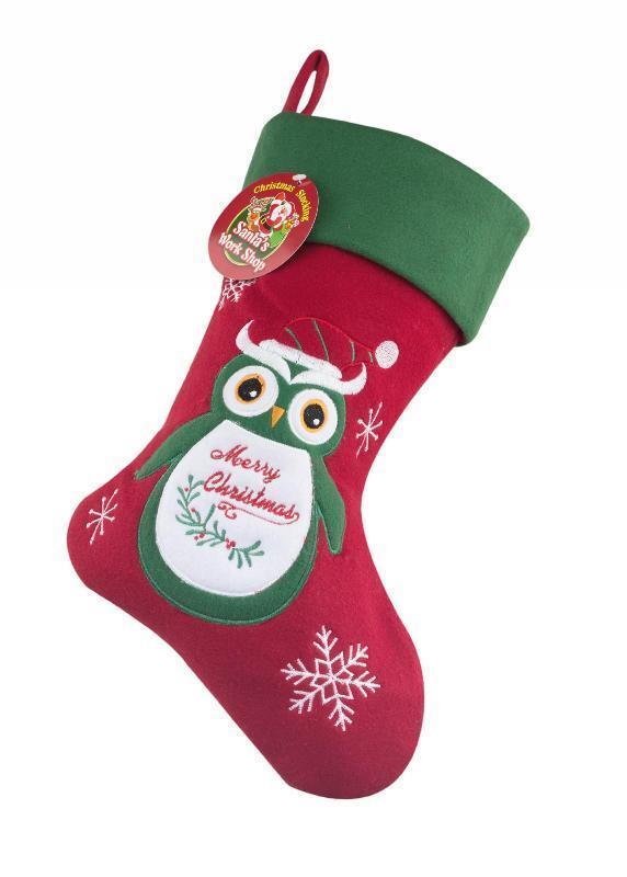 Deluxe Plush Owl Christmas Stocking 40cm X 25cm - Click Image to Close